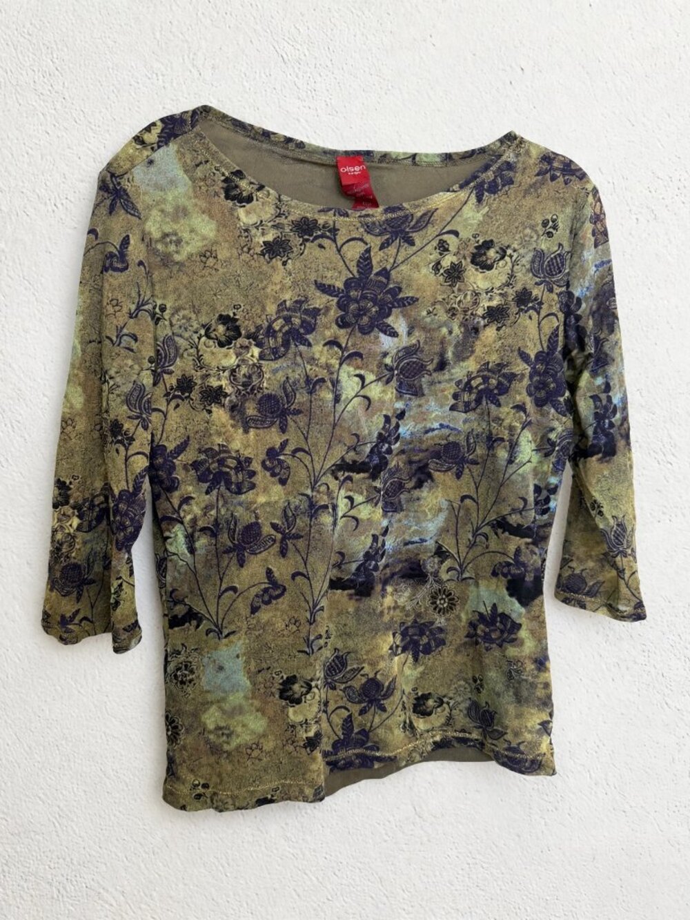 Olsen Europe Floral Mesh Top Boat Neck 3/4 Sleeve Fairycore 10